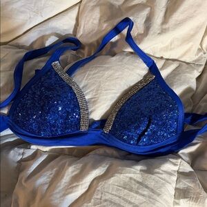 Blue Sequin Embellished Bra